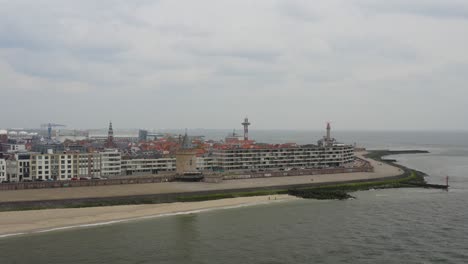 aerial panorama with the orbit over the waterfront boulevard of vlissingen, zeeland, the netherlands