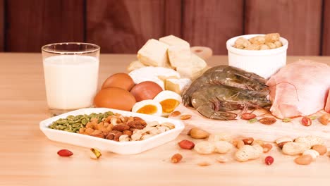 variety of protein-rich foods displayed on table