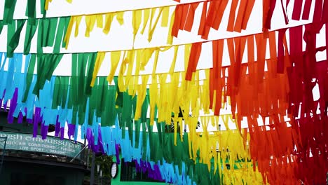 vibrant ribbons decorate a bustling market scene