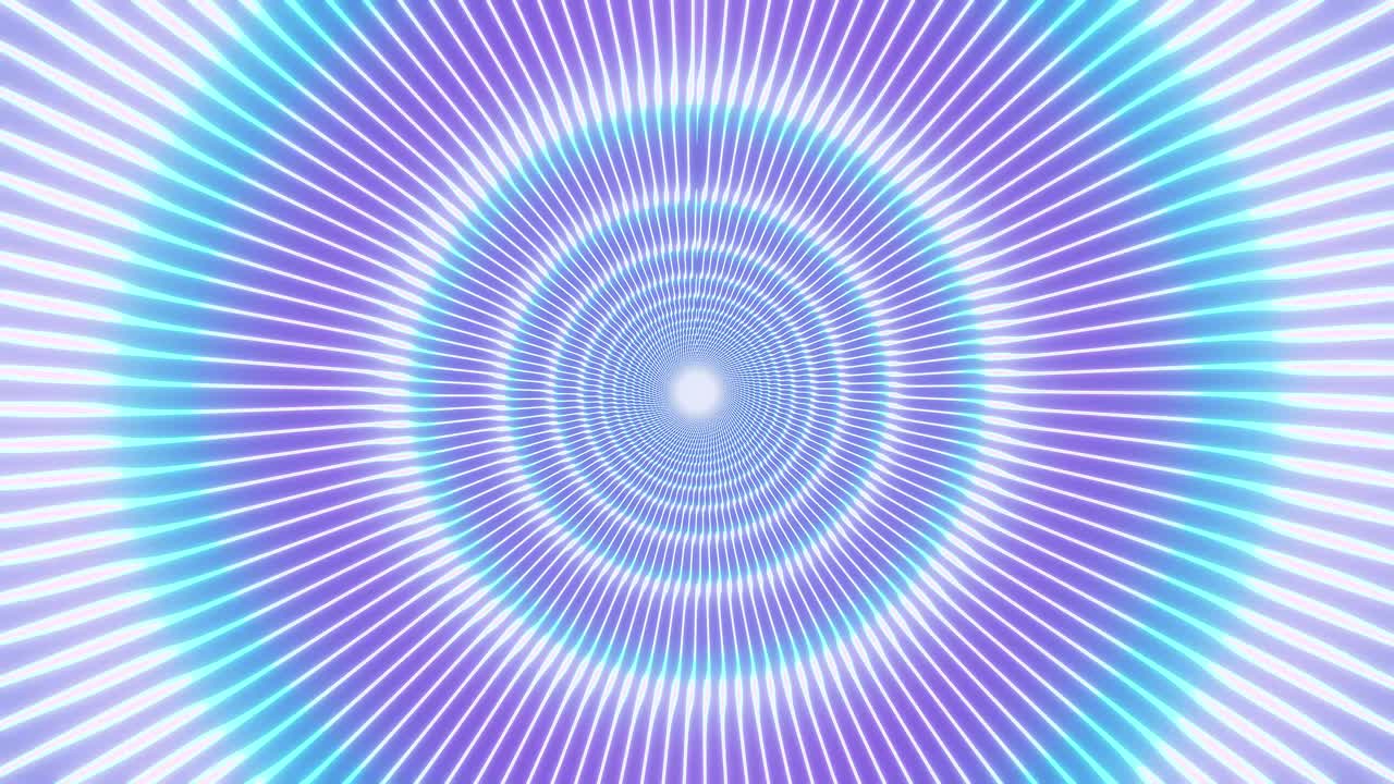 Motion graphics sci fi: fast flickering purple, teal and white circular lights