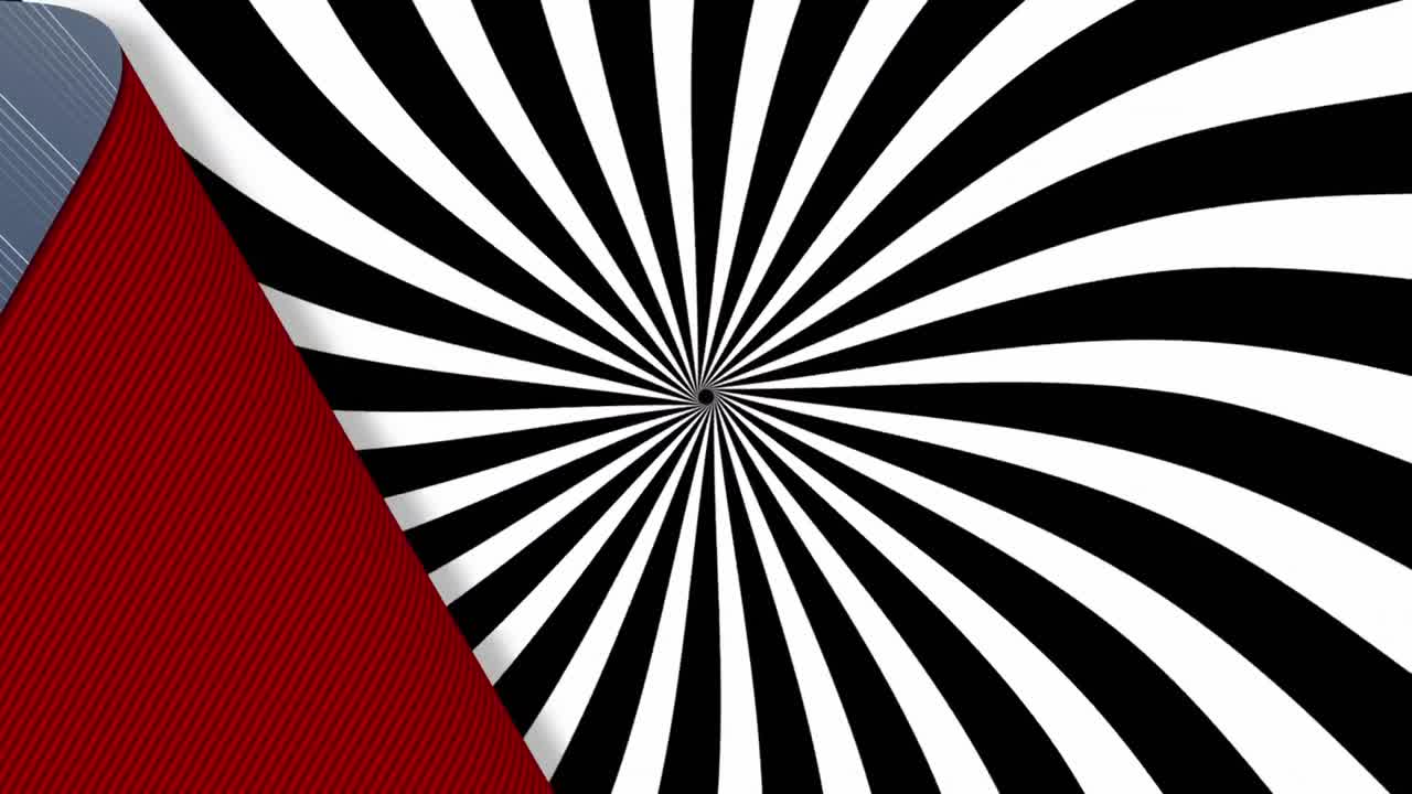 벽지 는 검은색 과  ⁇ 색 의 줄무 ⁇  로 회전 하는 패턴 을 드러내기 위해 뒤로 벗겨졌다