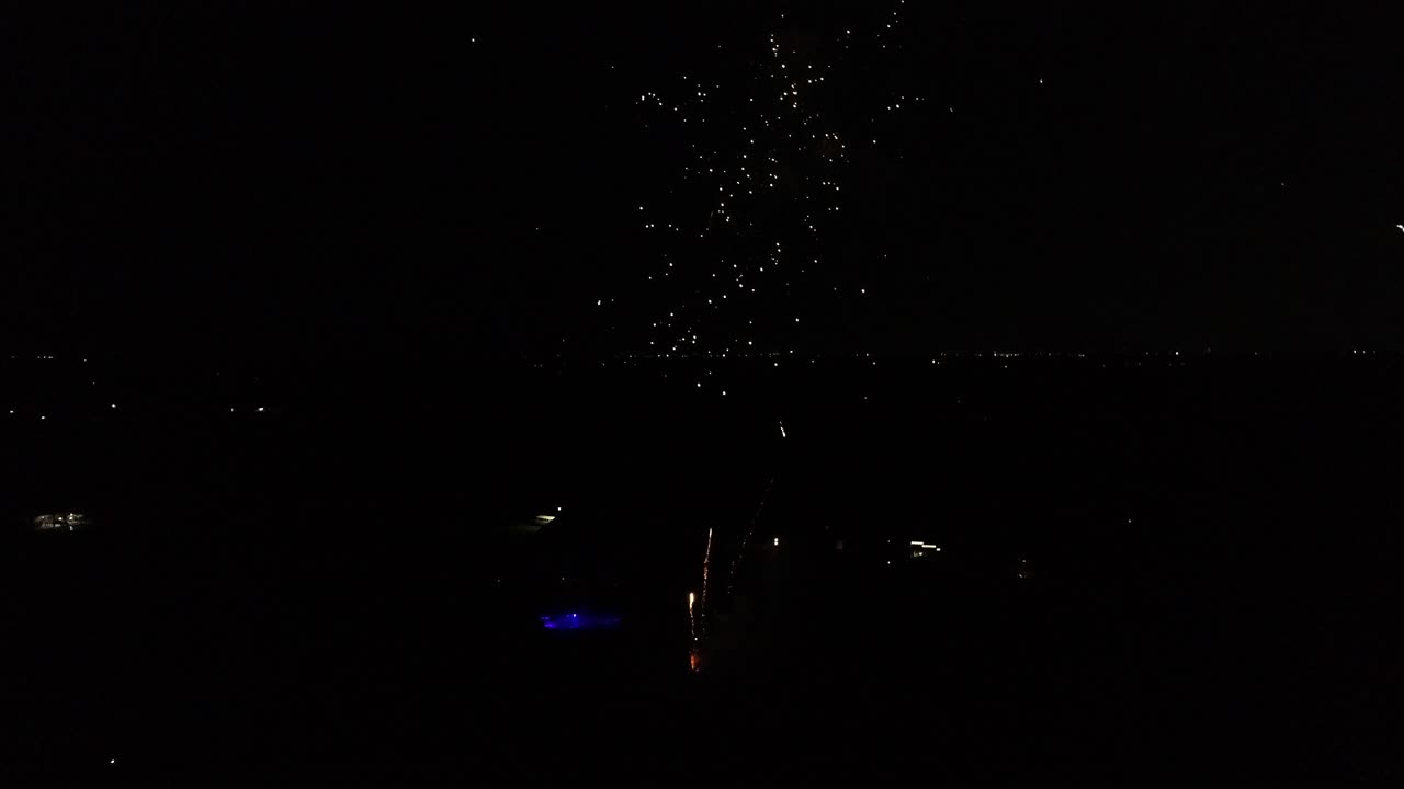 Neighborhood fireworks from above with drone