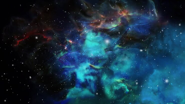 blue nebula clouds and surrounding stars that move and float in the universe