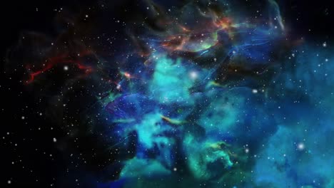 nubes nebulosas azules y estrellas circundantes que se mueven y flotan en el universo