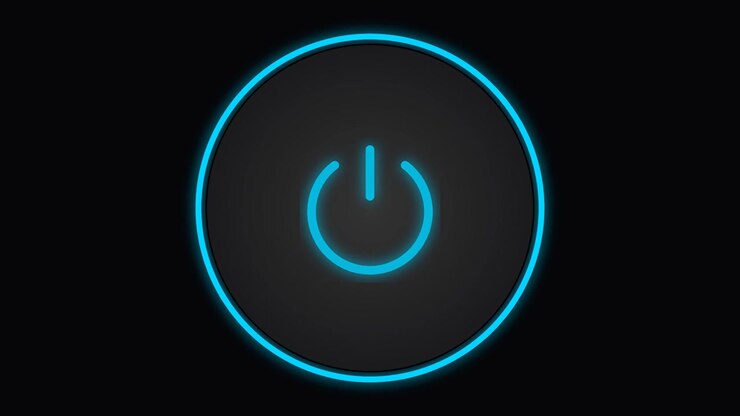 Glowing Blue Power Button Icon Pulsing on Dark Background