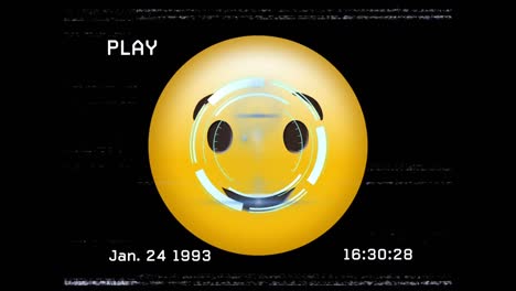 Animación-Digital-Del-Efecto-Vhs-Y-Escáner-Redondo-Sobre-Emoji-De-Cara-Guiñando-Un-Ojo-Sobre-Fondo-Negro