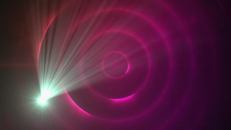 digital animation of spot of light against pink spiral light trails on black background