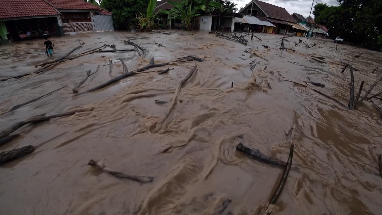인도네시아의 침수된 주거 지역