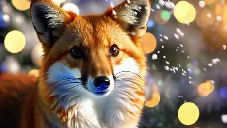 cute red fox with christmas lights