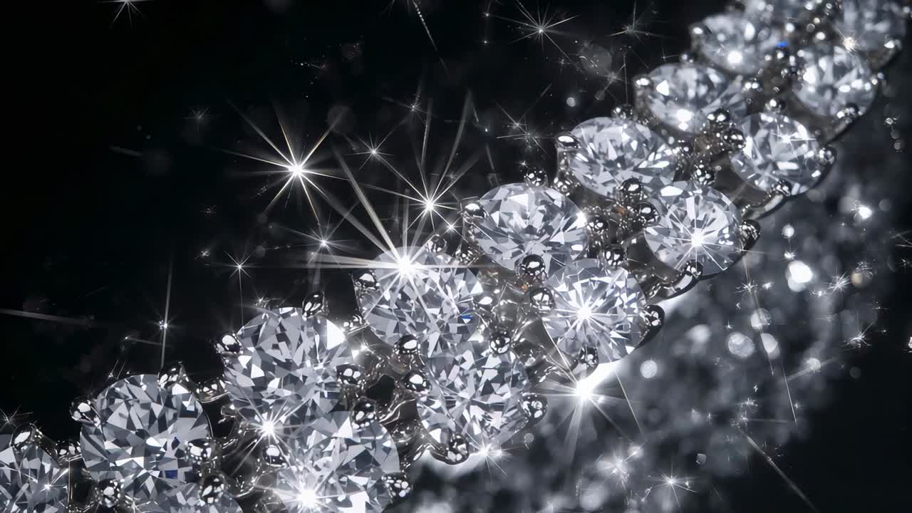 Moving camera tracking tennis bracelet for studio display bringing round gems and prongs into light