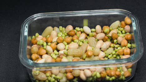 soak sprouts and nuts placed in bowl from top