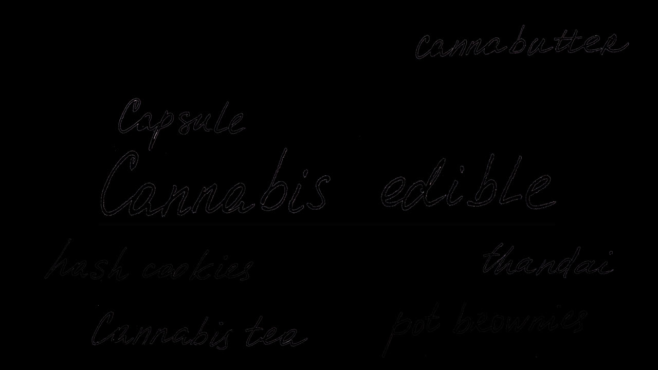Cannabis edible. Alpha channel included. Png+alpha. Animation on marijuana. Black font on a transparent background. You can use any your background