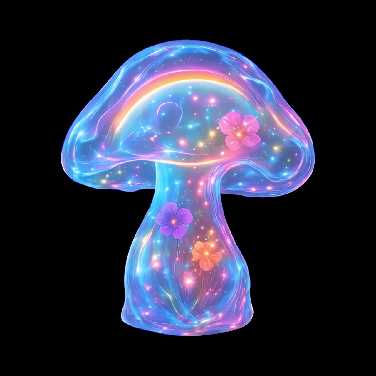 Glowing magical mushroom fantasy animation isolated asset, transparent 4K video, alpha channel