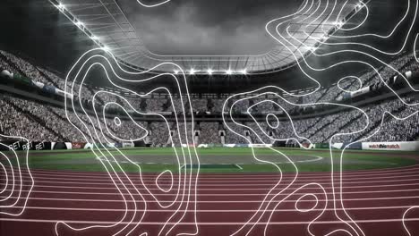 Animation-of-white-map-lines-moving-over-sports-stadium