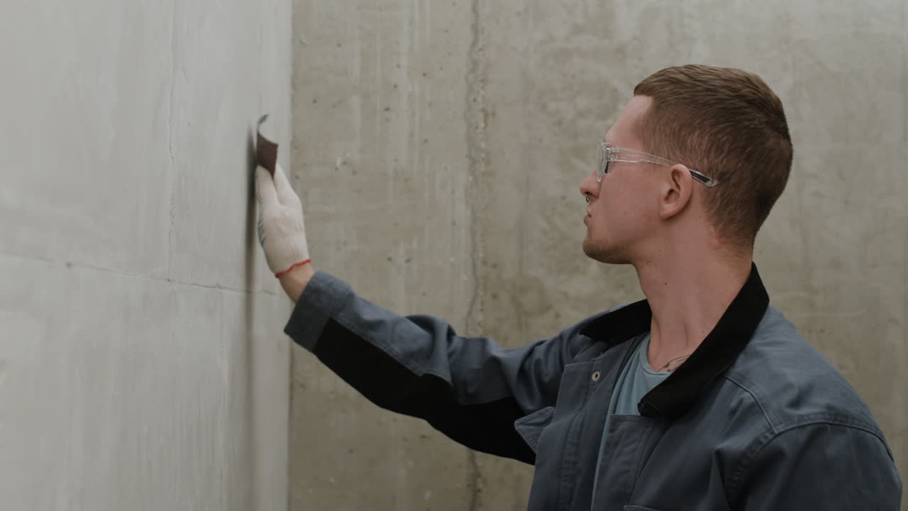 Construction Worker Repairing a Wall