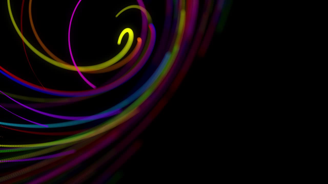estilo creativo fondo abstracto en 4k. líneas de color girando en espiral volar a lo largo de la ruta giratoria. diseño de movimiento bg de partículas que dan forma a líneas, hélice y estructuras abstractas. render 3d