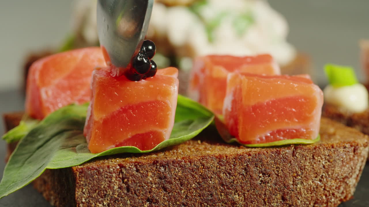 Salmon Ceviche Canapés with Caviar