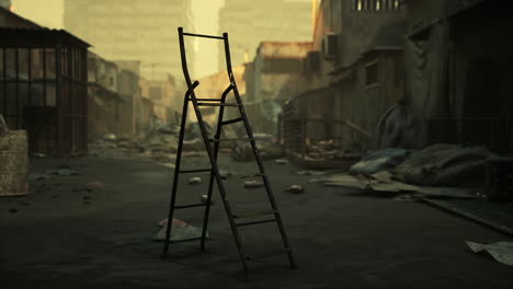 a ladder in a destroyed city