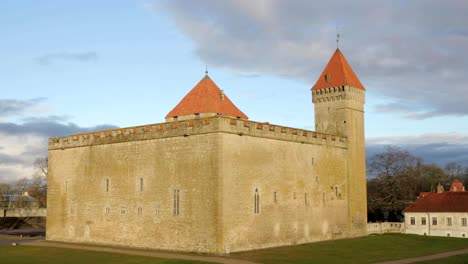 kuressaare, saaremaa island, estonia. episcopal castle in sunset. traditional medieval architecture, famous attraction landmark