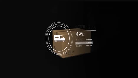 animación de iconos con procesamiento de datos sobre caja sobre fondo negro