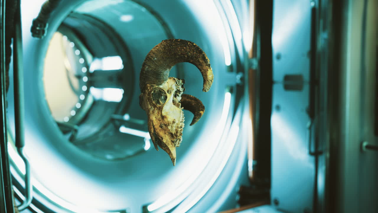 Ram skull drifts in zero gravity aboard the international space station