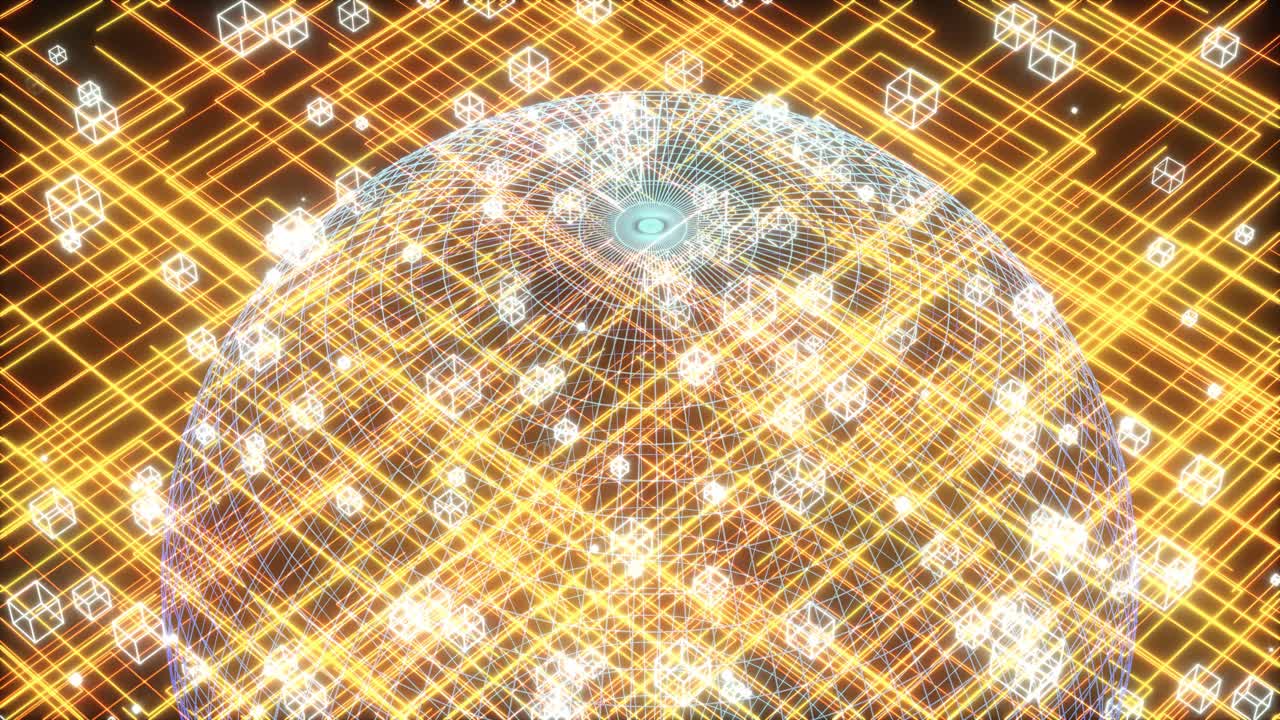 데이터 라인과 지구 모델, 반이는 라인과 큐브, 3d 렌더링