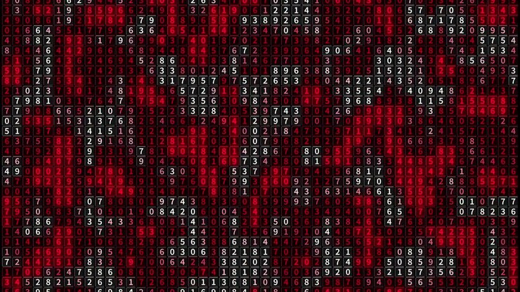 Digital Data Stream with Red Background and Changing Numbers