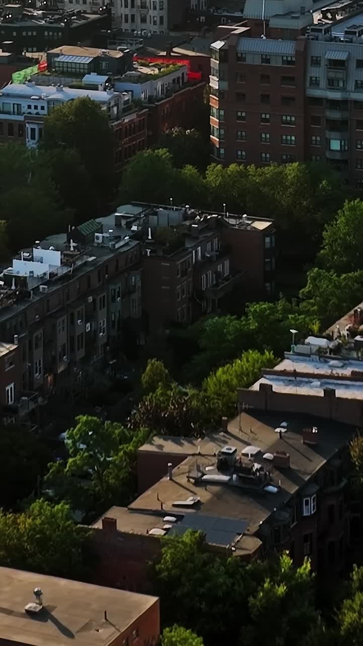 Vue aérienne de bâtiments et d’arbres dans une ville des États-Unis en journée