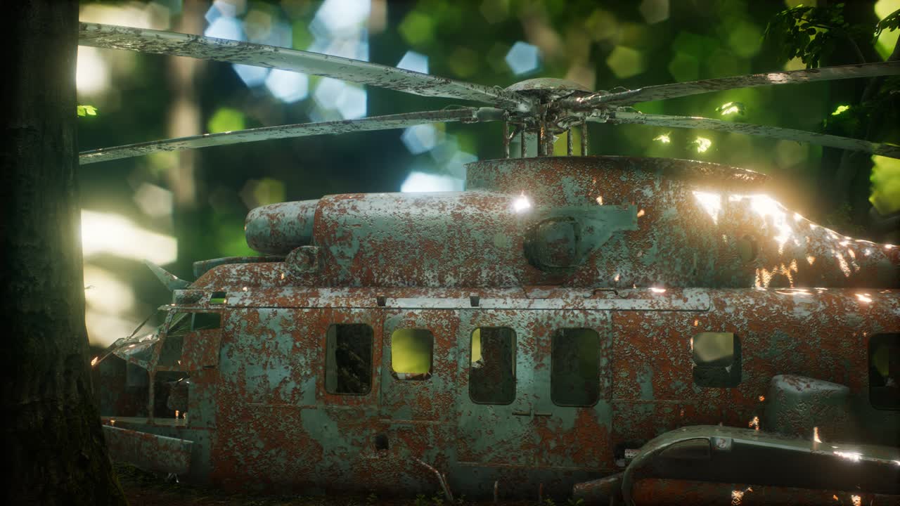 viejo helicóptero militar oxidado