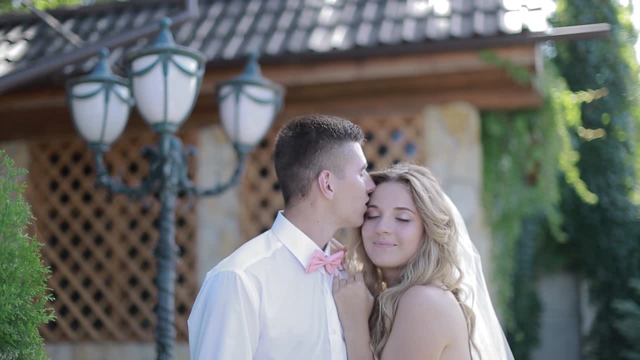 Beauty Bride With Groom. Wedding couple on the nature is hugging each other