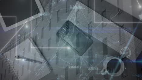 animation of network of connections over data processing on screens