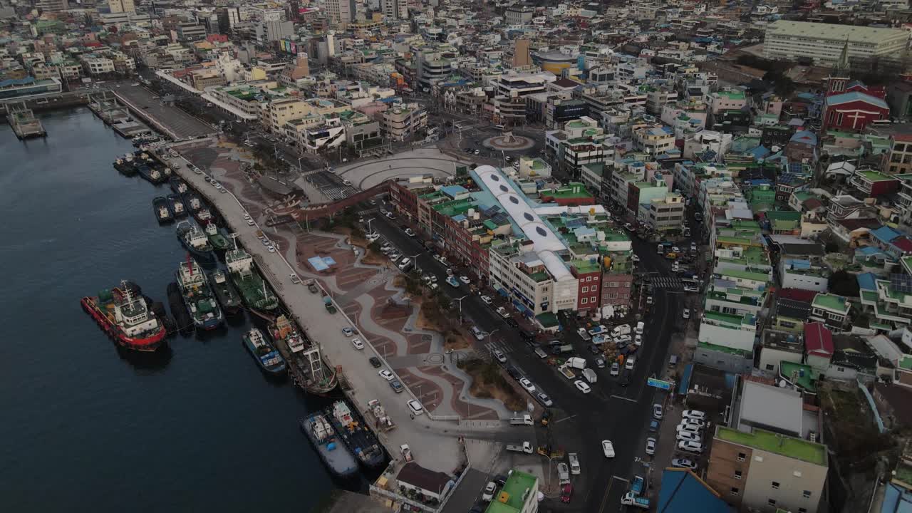 한국 여수시의 하향식 조감도