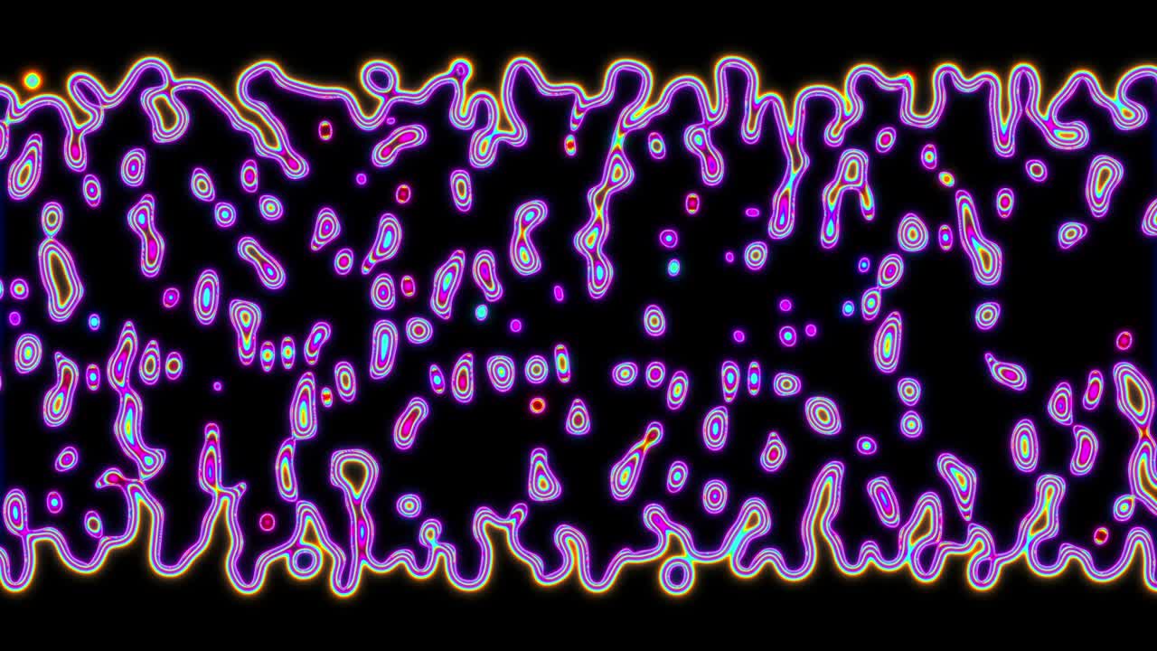 검은색 배경에 다채로운 추상적인 작은 원과 파도가 있습니다.