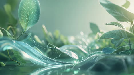 serene green leaves and flowing water abstract background
