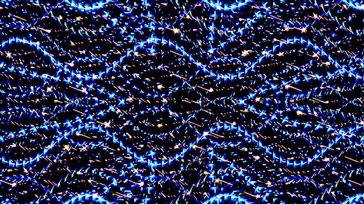 shining bright lines set blue wave motion, colorful, on black background