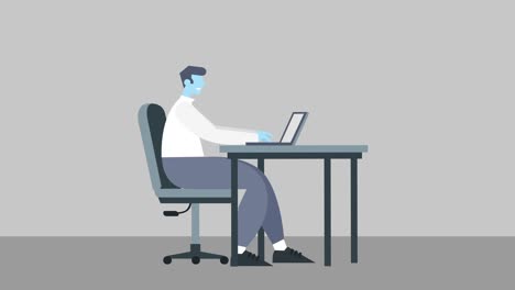 diseño de personajes de dibujos animados estilo plano trabajo desde el ordenador portátil lugar de trabajo aislado animación 2d