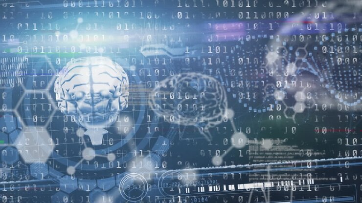 Animation of human brains over data processing and binary code