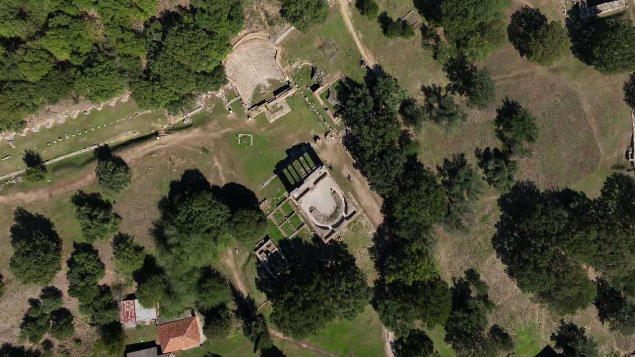 Descending Apollonia Ancient Greek Trade Colony In Southwestern Albania. Aerial Drone Shot