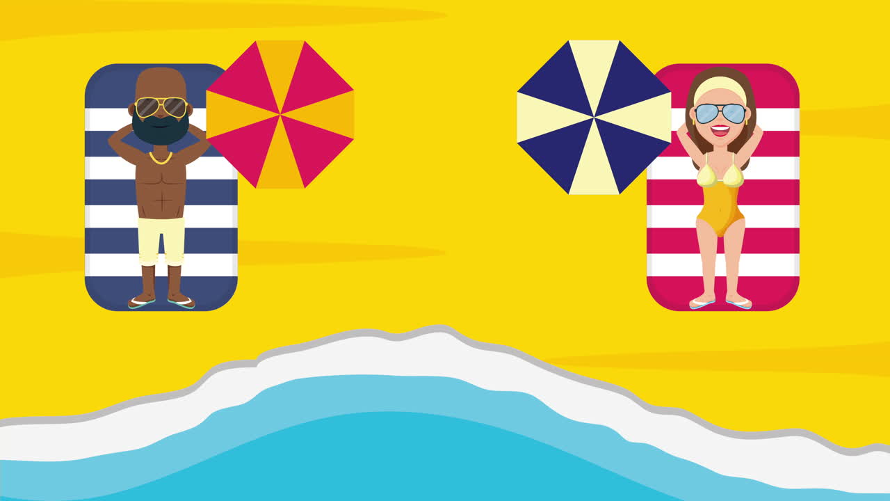 una pareja joven en la playa en verano.