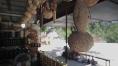 un primer plano de una calabaza colgando del techo