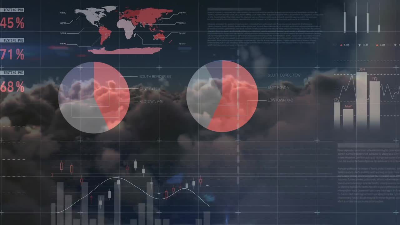 구름이 있는 하늘 위에서 통계 처리의 애니메이션