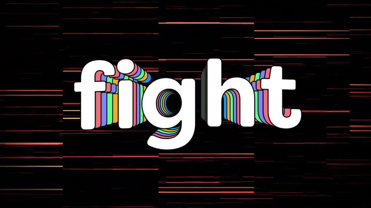 Animation of colorful stripes with red lines over black background
