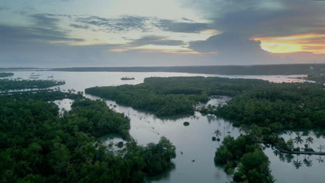 Aerial-view-of-backwater-in-Kerala-at-sunset