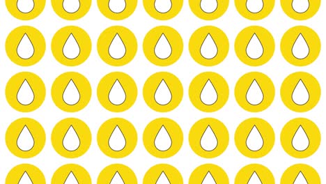 patrón dinámico de iconos de gotas de agua en círculos amarillos con líneas negras en un fondo blanco. patrón dinámico del bucle sin costuras con símbolos regulares que giran alrededor