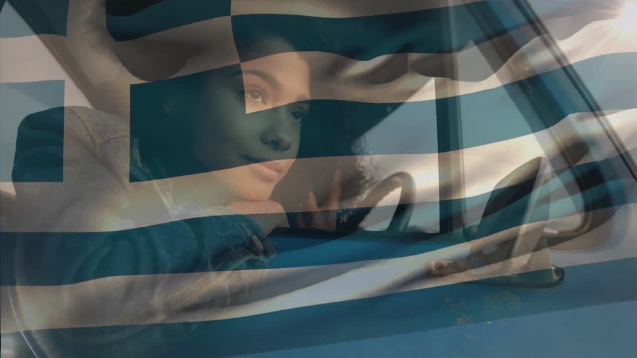 자동차에서 휴식을 취하는 여성에 대한 그리스 발 애니메이션