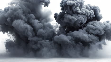 a large cloud of smoke is billowing into the sky. the smoke is dark and ominous, creating a sense of danger and foreboding. the scene is set against a white background