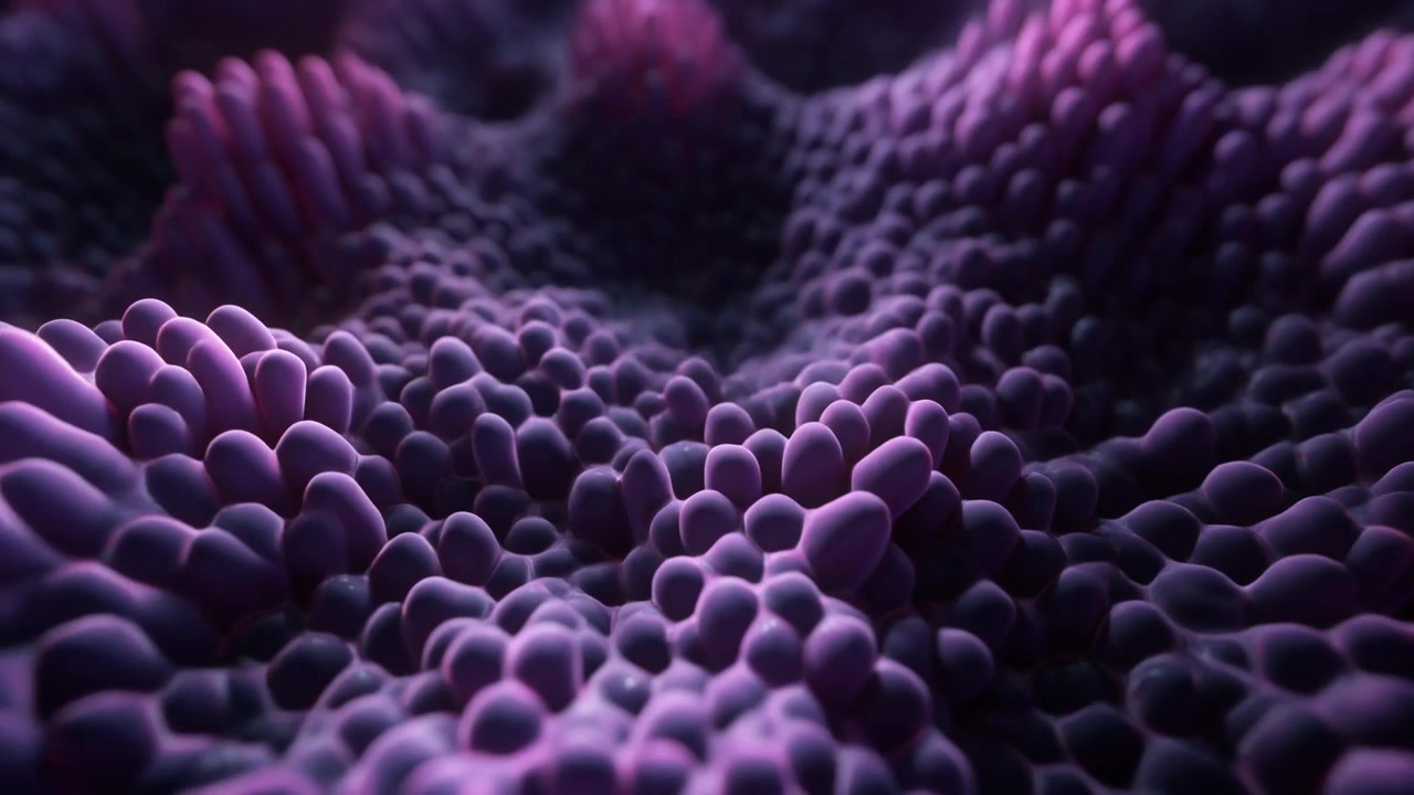 Animazione 3D Astratta di Strutture Cellulari Viola Pulsanti