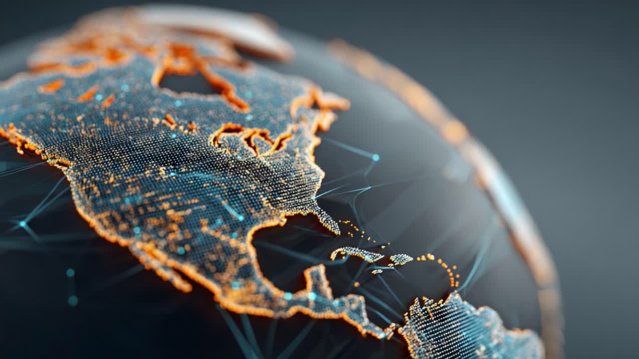 A Stunning 3D Representation of Earth Highlighting North America with Network Connections Illustrating Global Interconnectivity and Technological Advancements