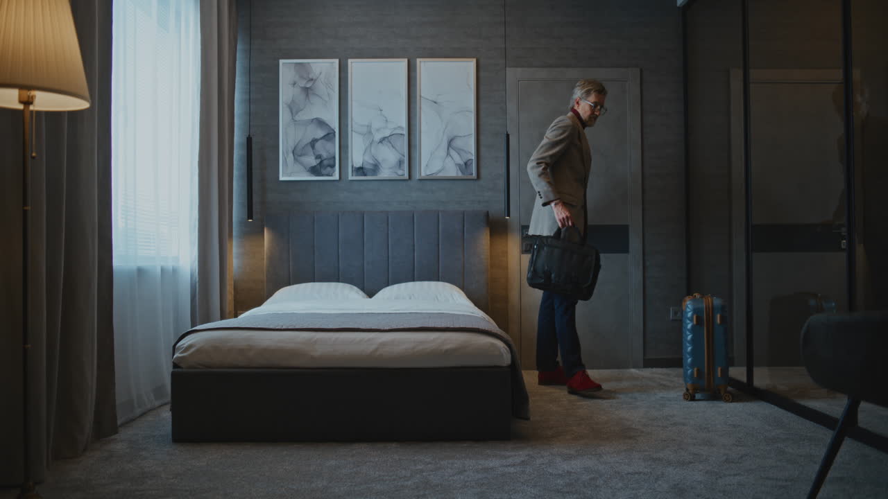 Hotel room with a man