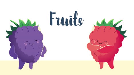 fruits lettering with blackberry and strawberry characters